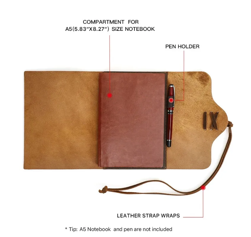 Genuine Leather Handmade A5 Laptop Notebook Cover Envelope Style Tying Rope Creativity Stationery School Office Supplies