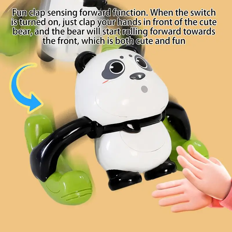 Crawling Toys For Kids Educational Musical Panda Toy 360 Degree Flipping Animal Toy With Light Music Voice Control Interactive