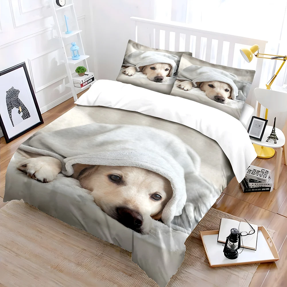Cozy Dog Resting Under Blanket Bedding Set for Kids Luxury Gift 3pcs Digital Print Comforter Set Soft Comfortable Breathable