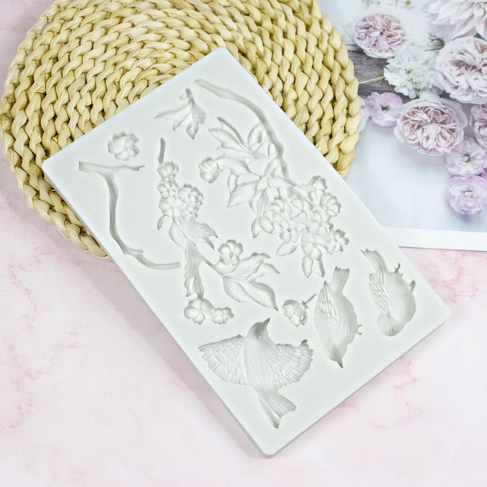 Sparrow Flower Chocolate Mold Cupcake Toppers Desserts Fondant Mold Chinese Style Cake Decorating Fondant Mold Baking