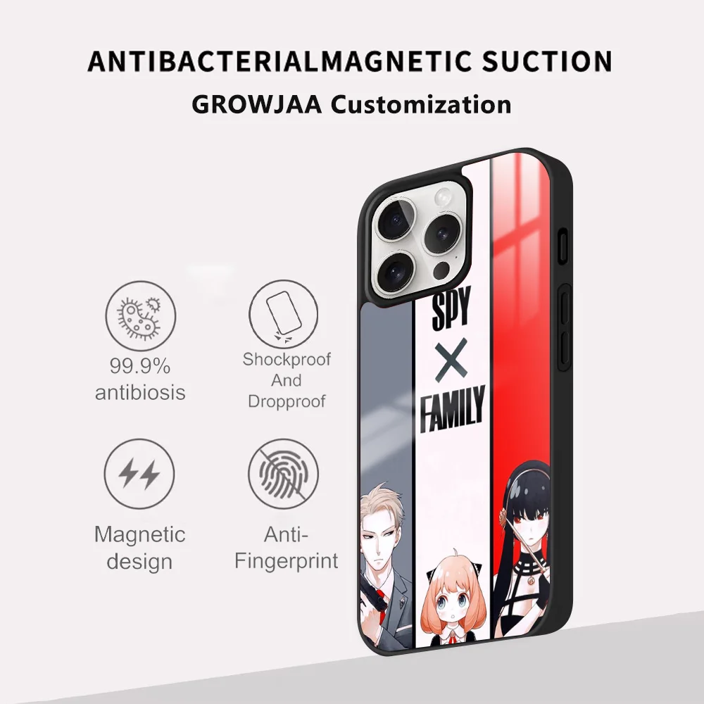 Kawaii Anime S-SPY FAMILY A-Anya Phone Case For iPhone 15 14 13 12 11 Pro Max Plus Mini Mirror Magnetic Cover Magsafe Case