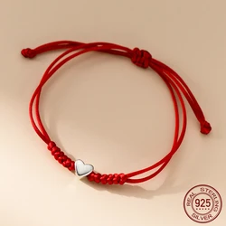 La Monada Glossy Heart Red Thread For Hand 925 Sterling Silver Bracelets Women String Silver 925 Women Bracelet