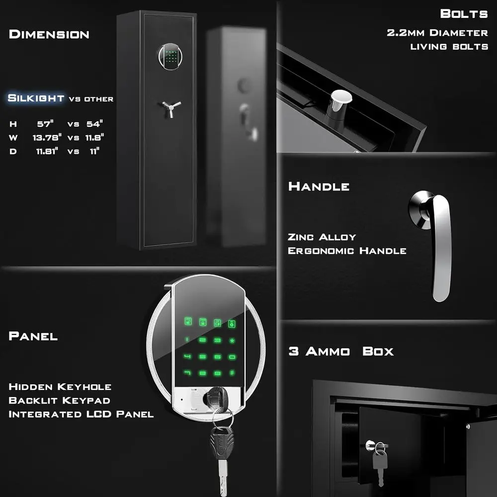 Secure Storage Cabinets for Firearms: Fast Access Electronic Locks with LED Lights, Removable Shelves and Multiple Handgun Compa