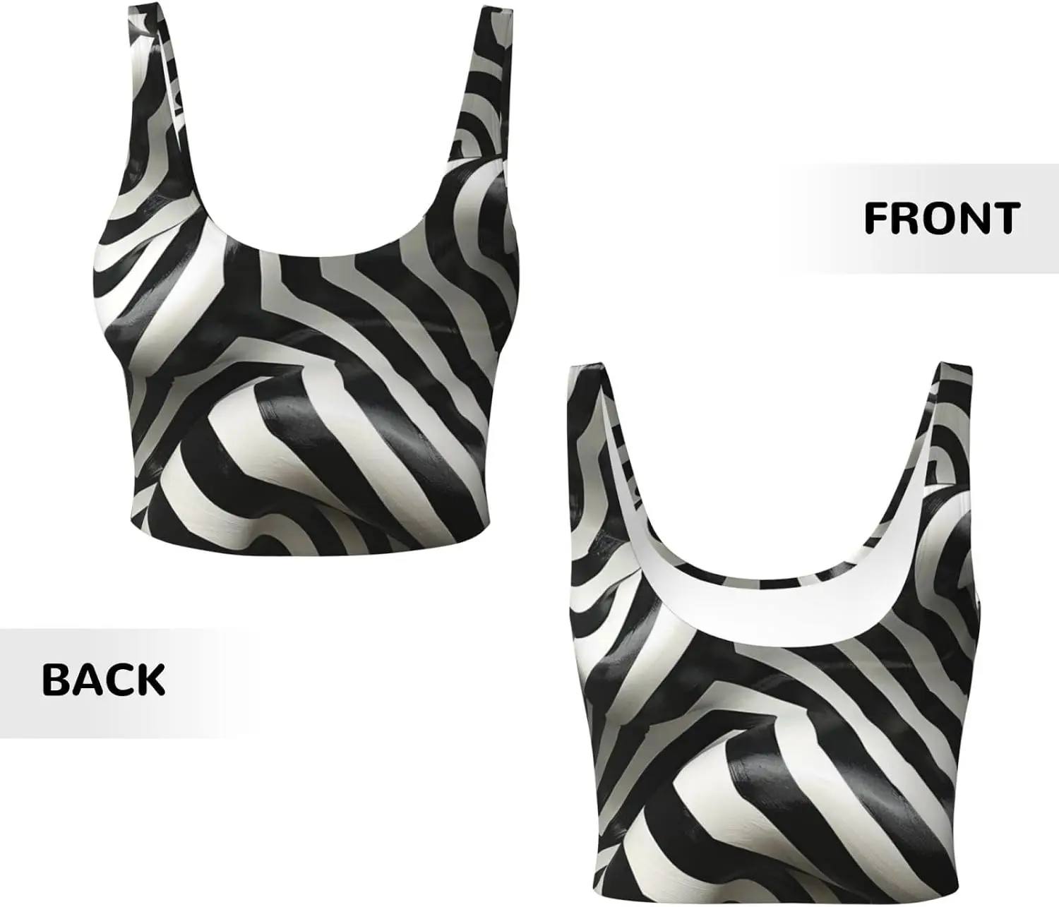 Women's Zebra Print Crop Tank Top Black White Striped Sleeveless Camisole Form-Fitting Y2K Style Top for Casual Streetwear