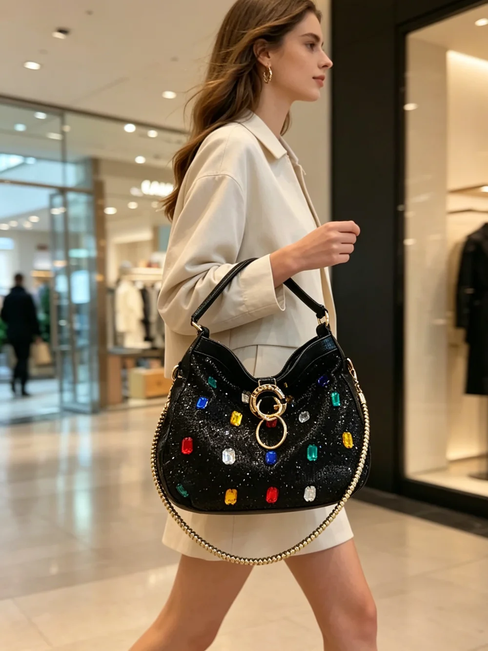 Luxury Genuine Leather Women's Handbags Large Capacity Diamonds Tote Bag Jewel Shoulder Crossbody Bucket Bags Fashion 2026 New