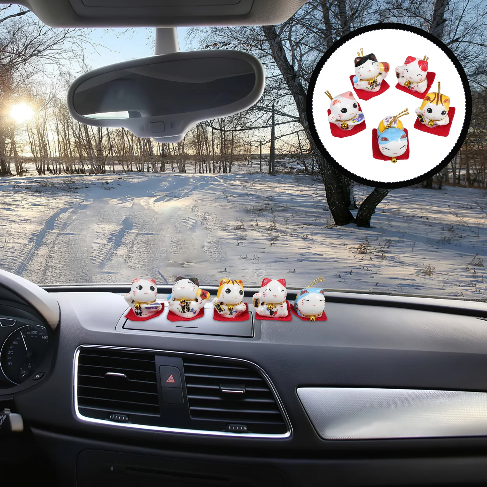 

Набор из 5 миниатюрных керамических статуэток «Счастливый кот» для приборной панели автомобиля, эстетичные аксессуары для интерьера автомобиля, милые украшения для автомобиля для женщин