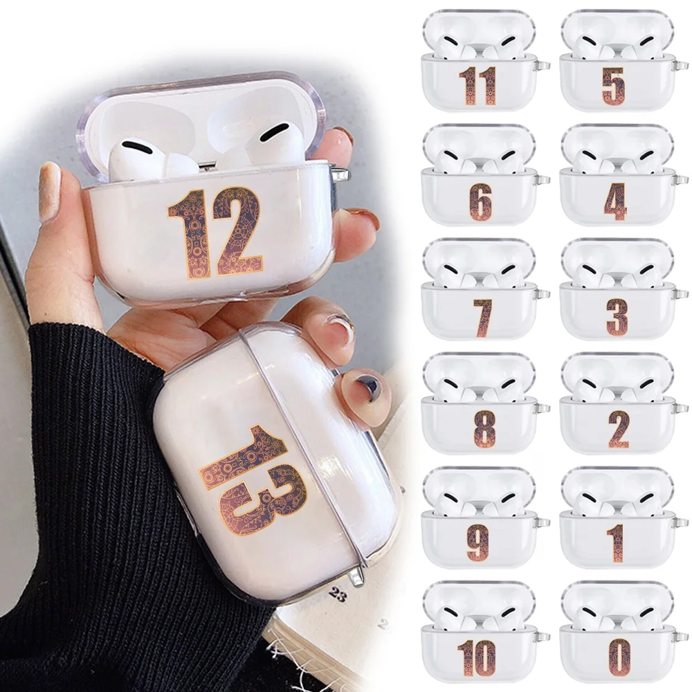 

For Apple AirPods Pro Wireless Bluetooth Earphone Case Clear Lucky Number Series Protective Shell Cover Headphone Accessories