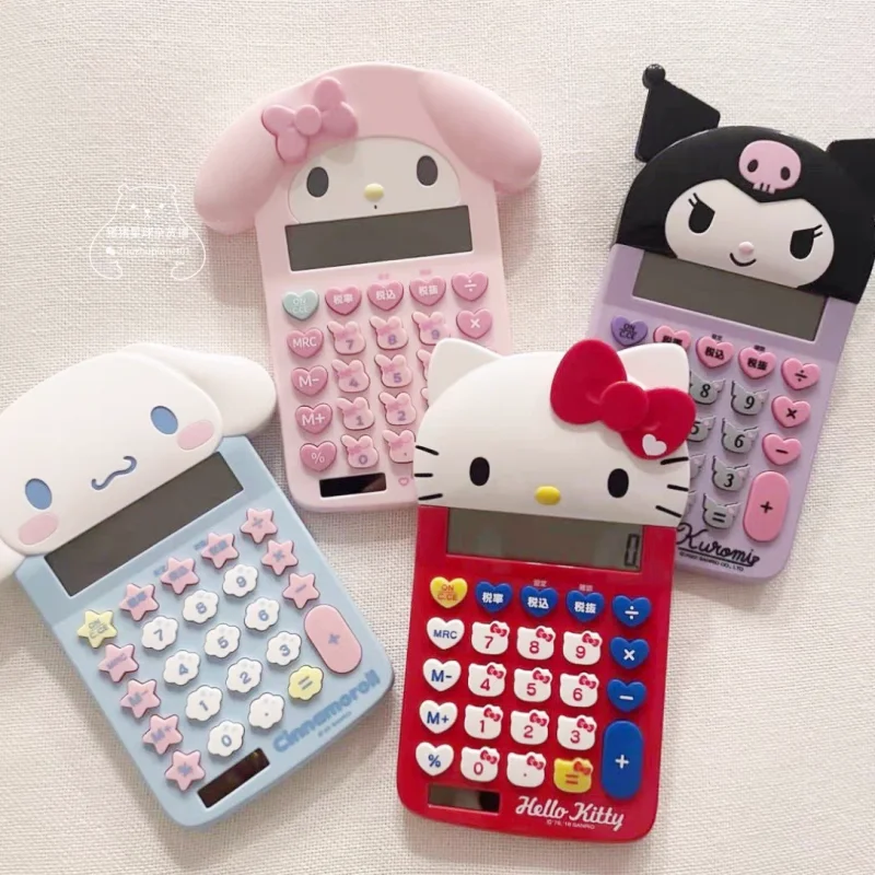 Nuovo Anime Sanrio Kawaii Computer Mymelody Kuromi Cinnamoroll Calcolatrice in PVC Uso per ufficio Studente Simpatico cartone animato solare