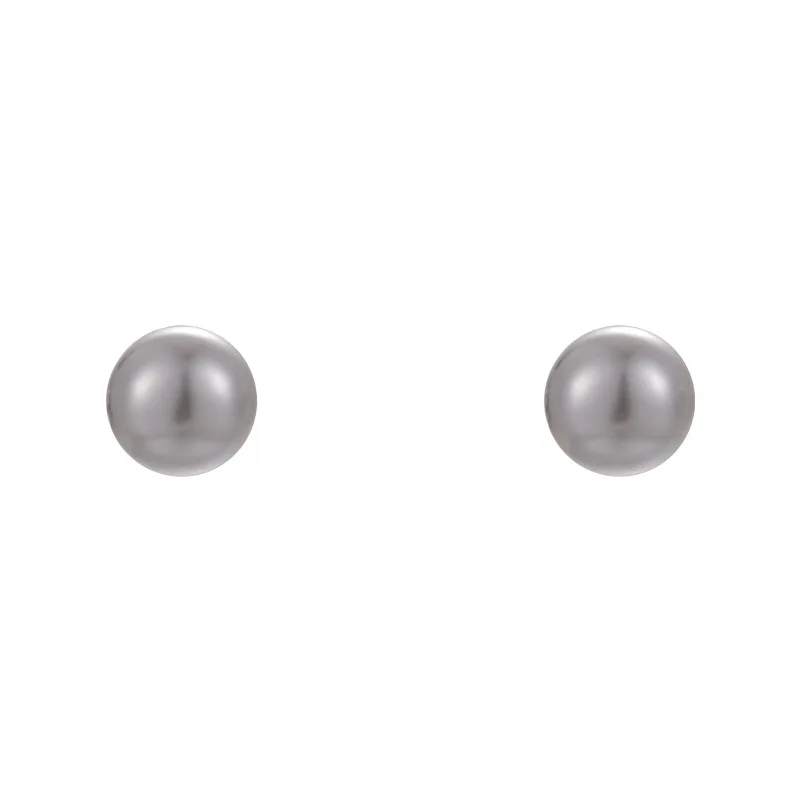 Elegant Round Pearl Stud Earrings Minimalist Style Gray Pearl Earrings for Women Small Flattened Round Ball Design