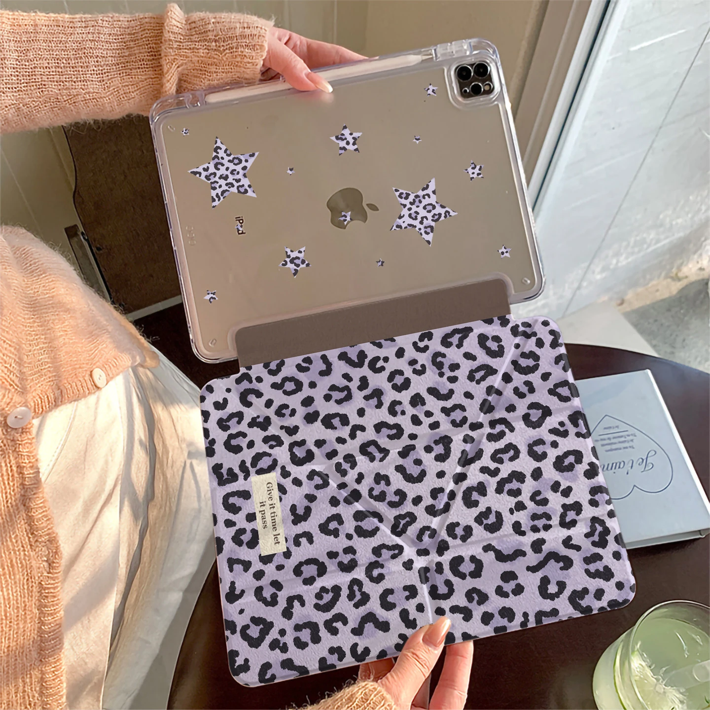Ins Purple Star Leopard Print Y2K Tablet Case For iPad Pro 11 12.9 13 A16 M2 M4 M3 M5 5/6/7/8/9/10/11th Mini Air 3 4 5 6 7 Cover