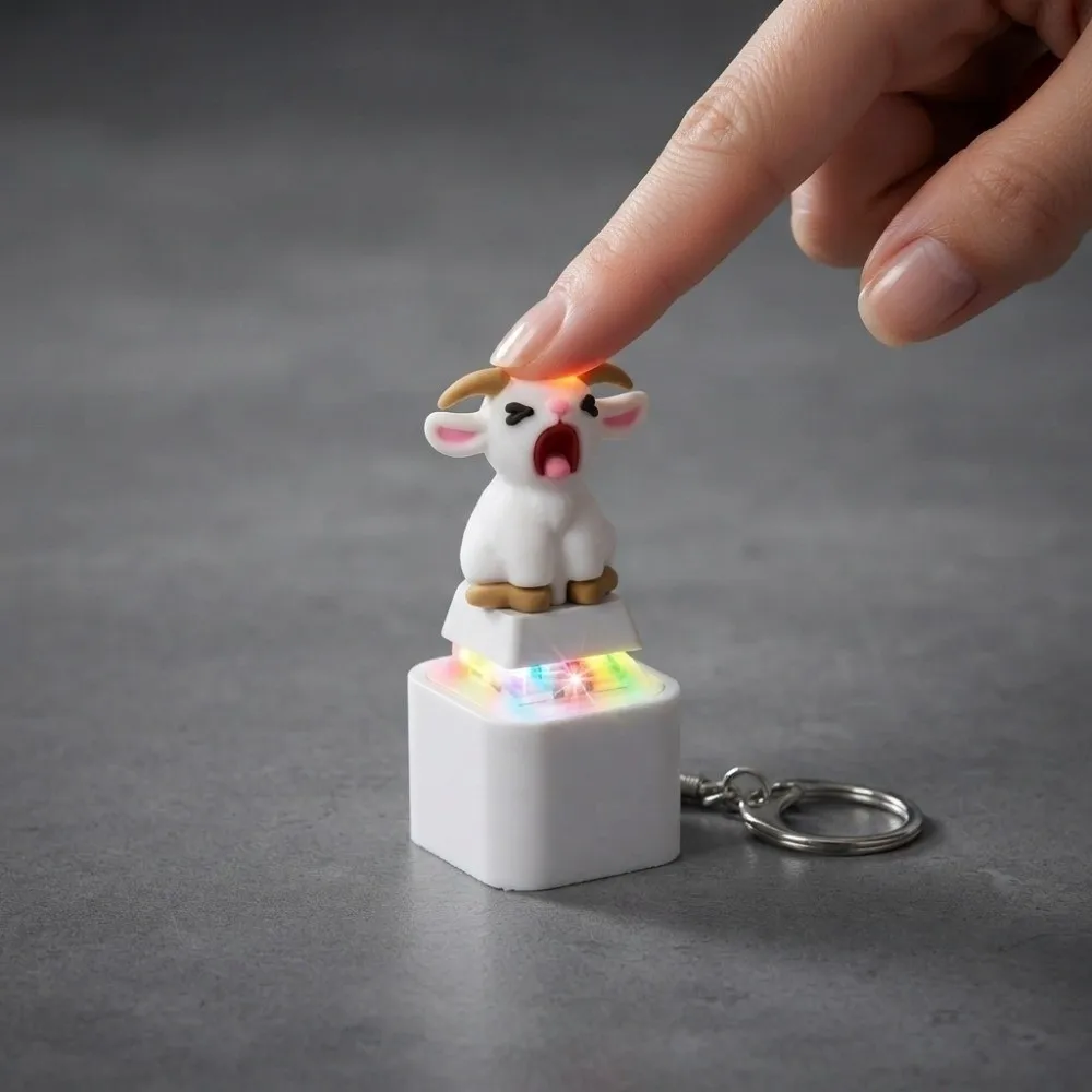 Rechargeable Screaming Goat Key Chain LED-Glowing Sound-Effect Mechanical Key Cap Cartoon Cat Anti-Stress Fidget Button