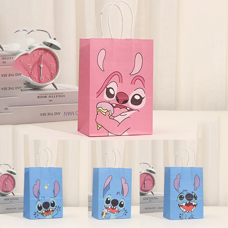 

10pcs Stitch Paper Gift Bags Lilo&stitch Birthday Party Angel Candy Gift Packaging Tote Bag Kid Kraft Paper Bag Printed Gift Bag
