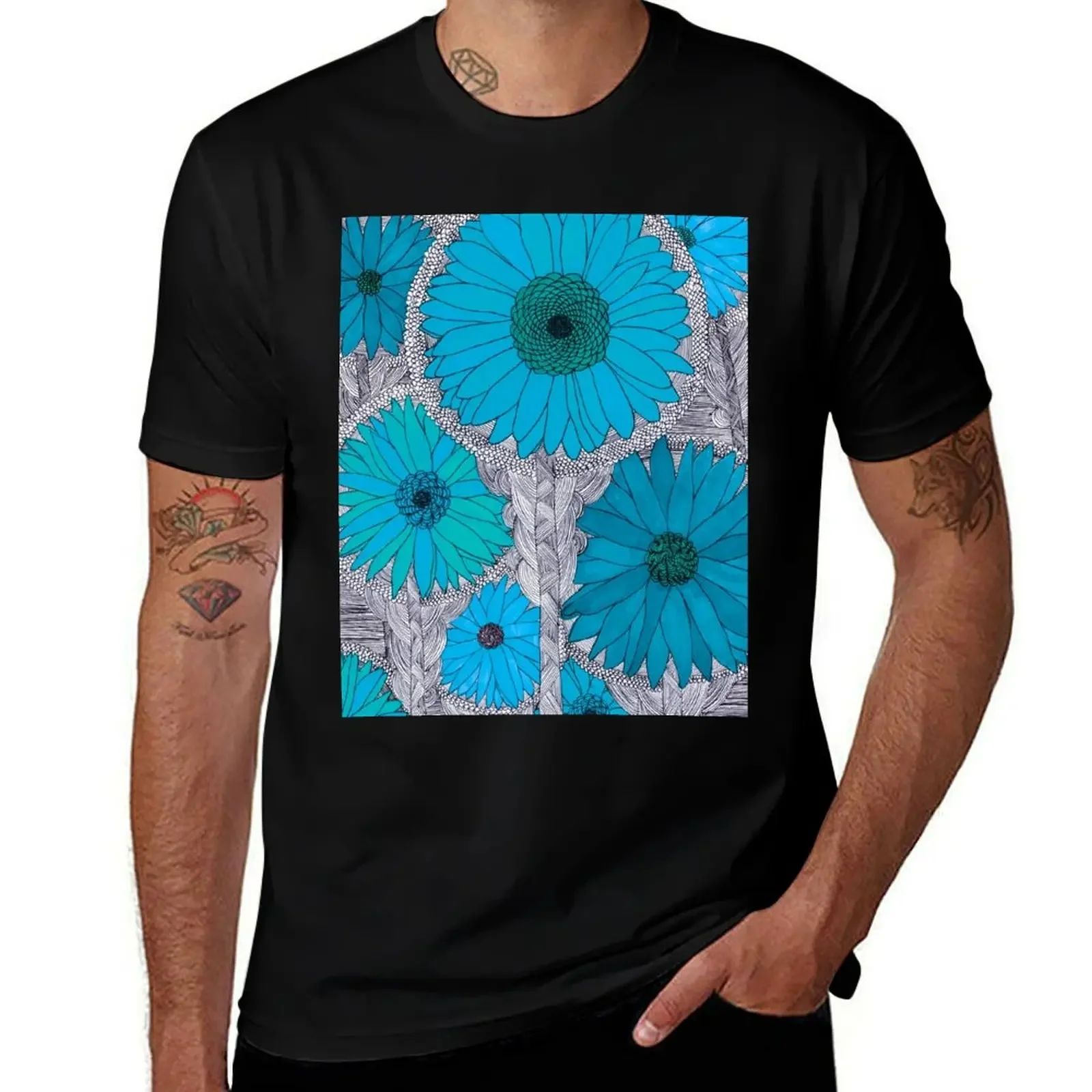 Gerbera Daisy-Teal T-Shirt valentines boutique clothes oversized t shirt Men's t shirts