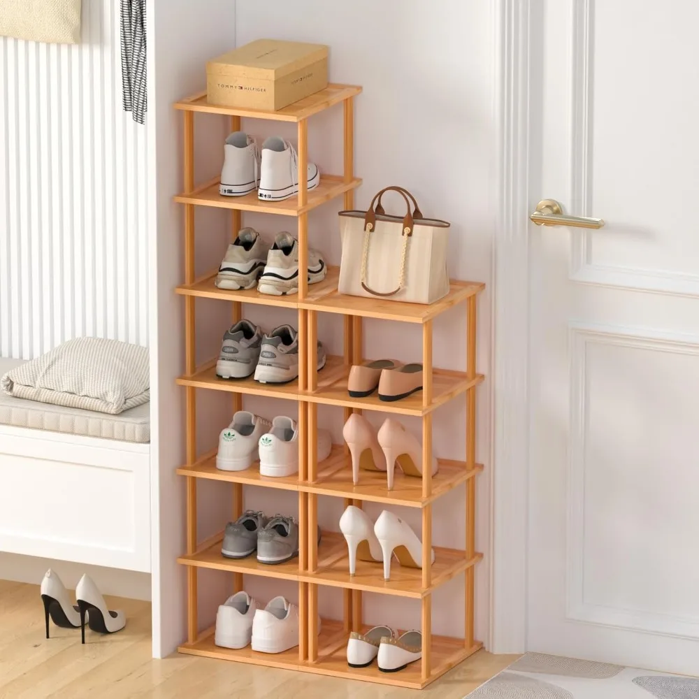 

Tall Wooden Stackable Shoes Rack Organizer for Closet Front Door Entrance Narrow Vertical Shoe Storage Rack for Corner Stand