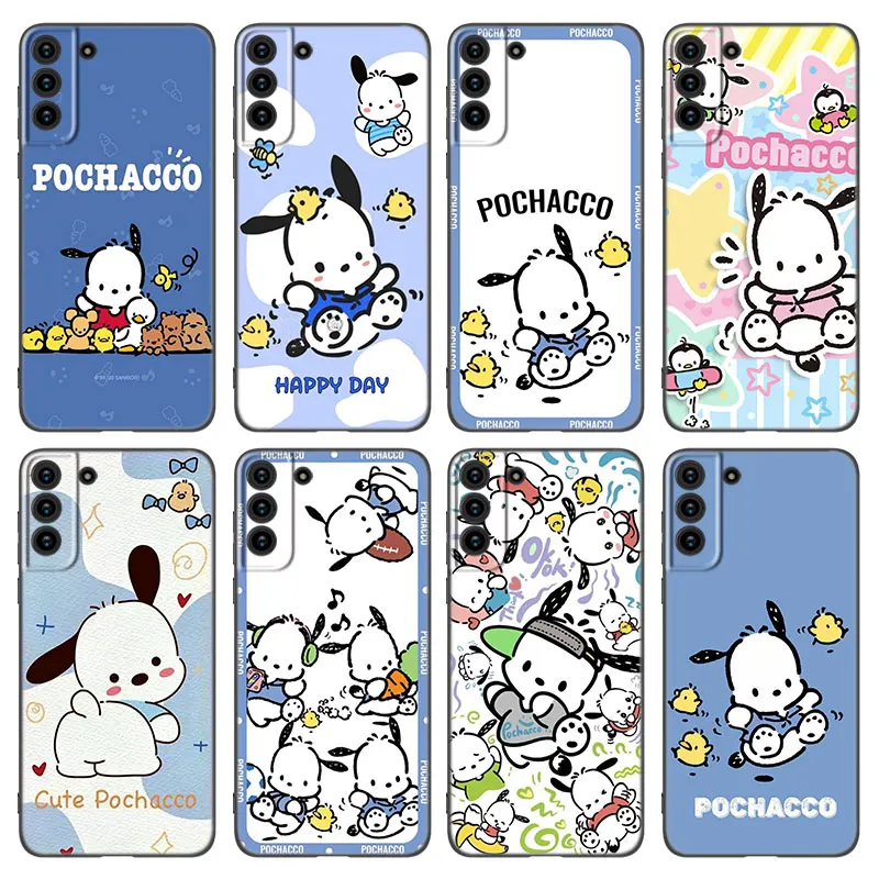 Cute Pochacco Black Silicone Phone Case For Samsung Galaxy S20 S23 FE S21 S22 S24 Ultra S10 Lite S8 S9 Plus S7 Edge