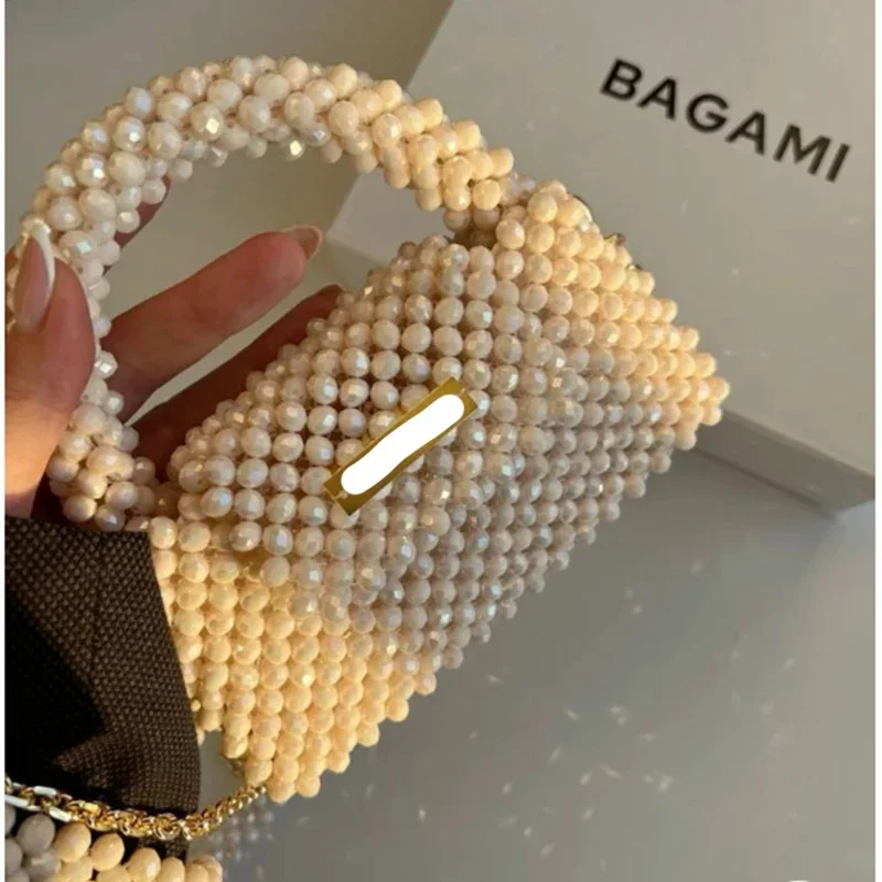 New Fashion Design Shiny Crystal Chain Crossbody Bag Customizable Colors Handmade Bead Bags Party Banquet Shoulder Handbag