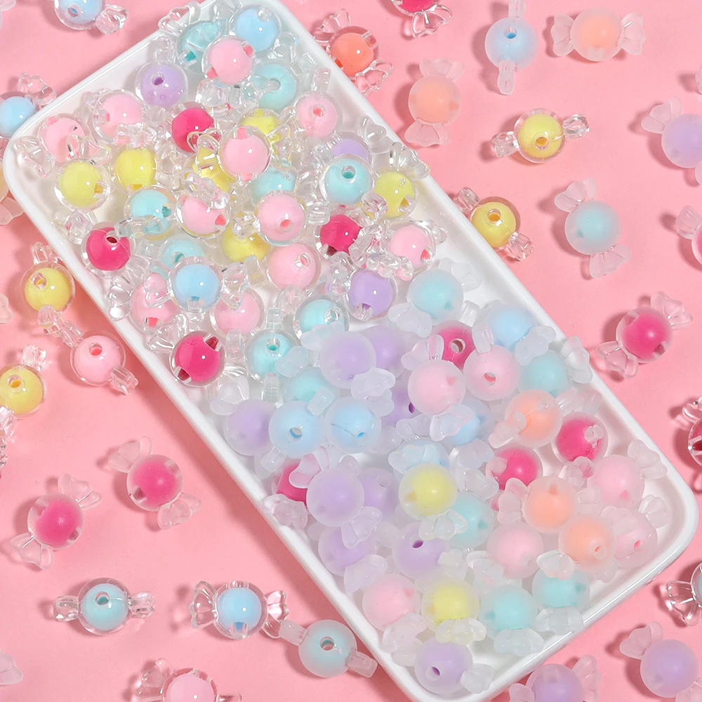 

50/100Pcs Mixed Color Acrylic Beads Frosted Candy Shaped Loose Spacers Beads for Jewelry Making DIY Pendant Bracelet Findings