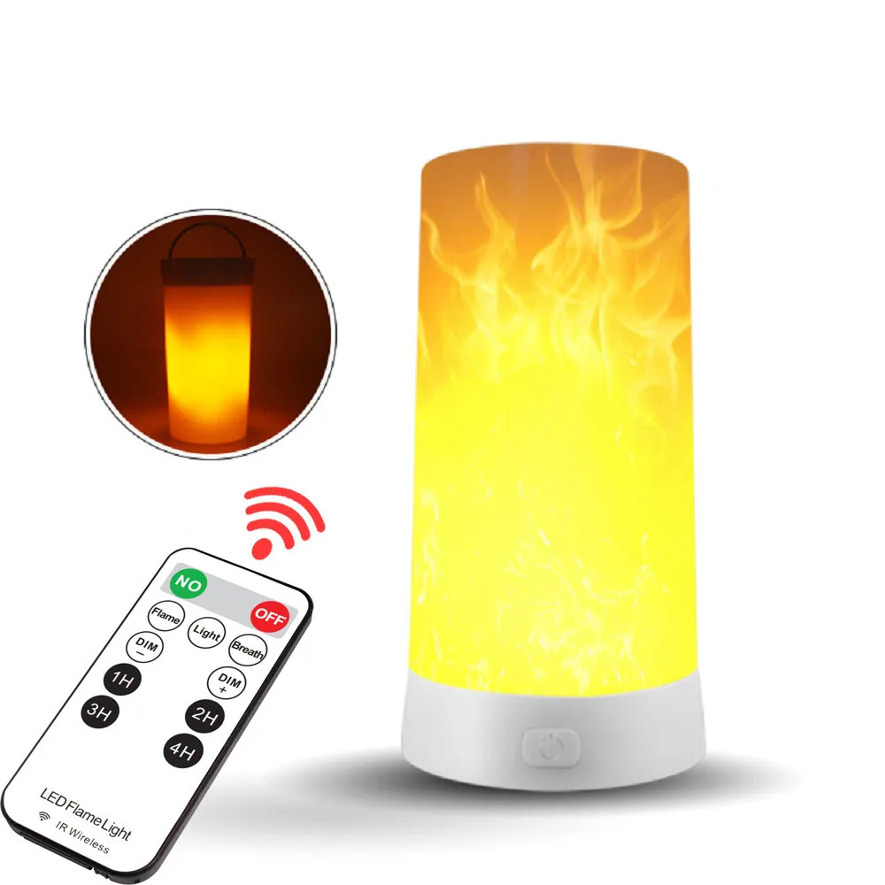 LED Flame Effect Light, Fireplace Light with Remote & Timer, USB Rechargeable Battery Operated Flame Lamp, 4 Modes Flameless