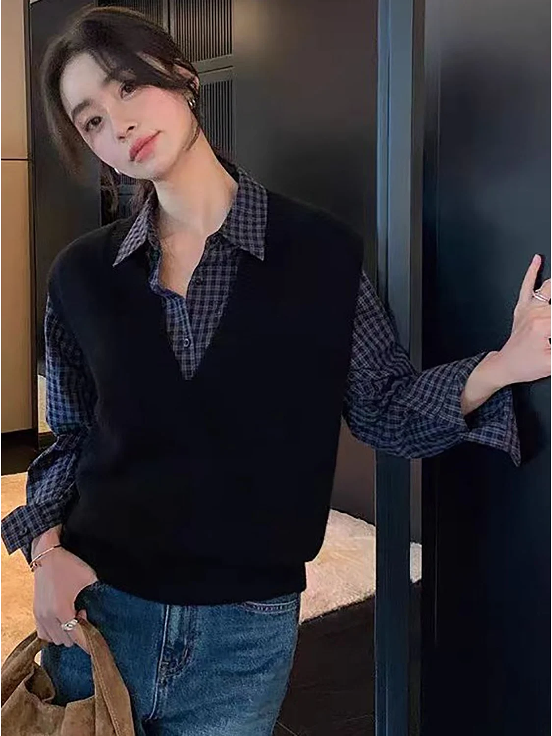 

Ele V-Ne Knitted Vest Women's Autumn Winter Layering Top Svel Soft Sweater Sle Casual Faion Inner Wear