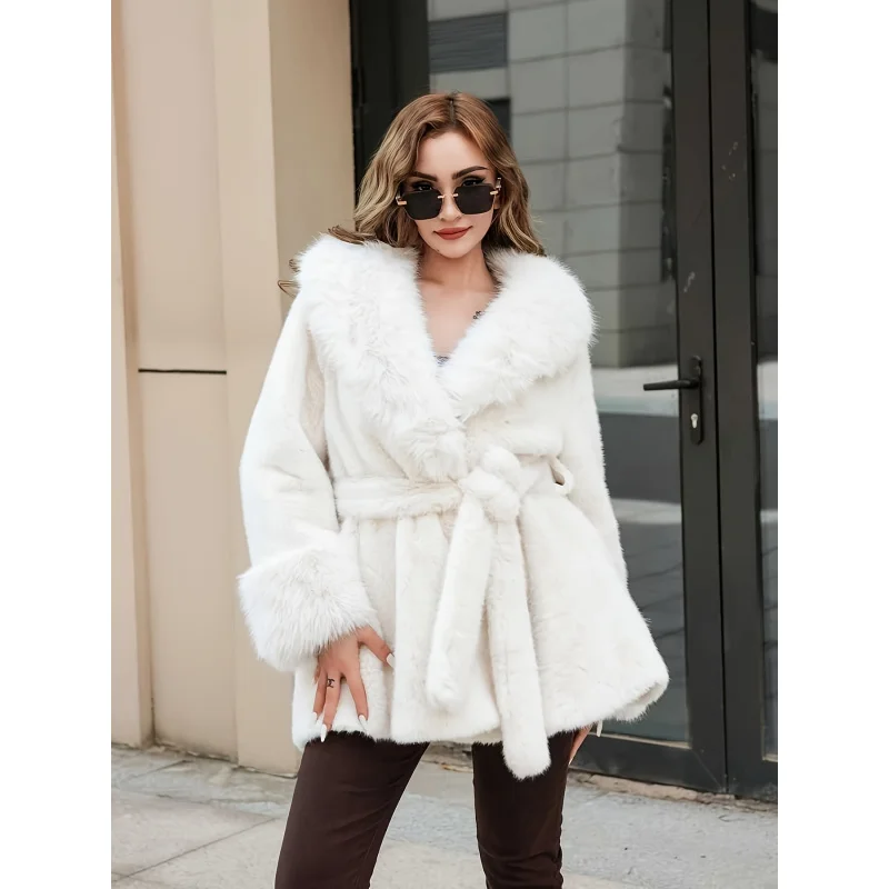 Herfst en winter imitatiebontjas voor dames, verdikt warm comfortabel milieuvriendelijk modieus commuterjack met lange mouwen