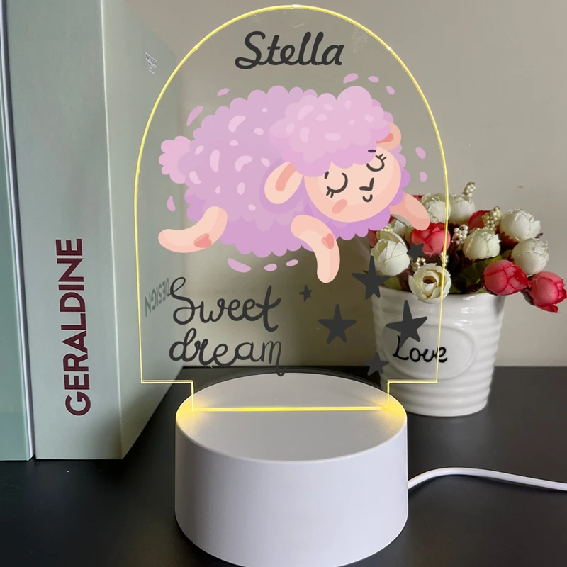 Luz noturna 3D de urso lunar personalizada com nome infantil Decoração de quarto lâmpada de mesa LED com nome