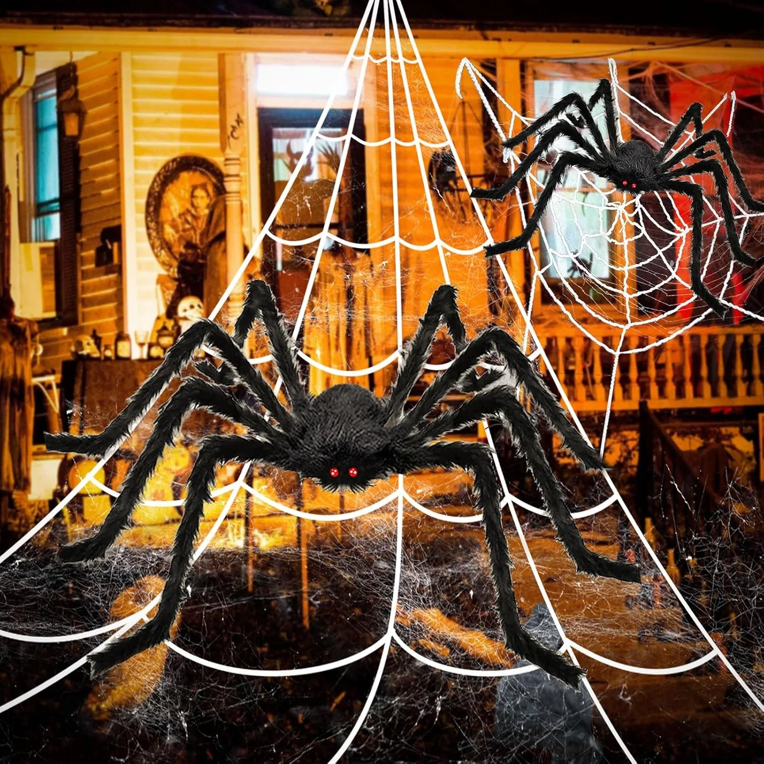 

Halloween Scary Spiders Triangular Huge Spiders Web for Indoor Outdoor Halloween Decor Yard Home Parties Haunted House Decor
