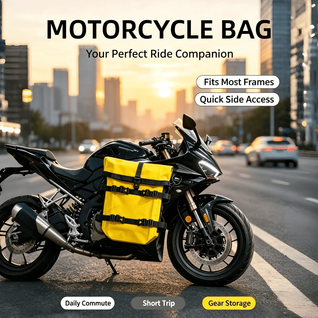 Universal Motorcycle Side Frame Bag Waterproof TPU Roll Top Crash Bar Pack Adjustable Quick Buckle Motorbike Riding Storage Pouc