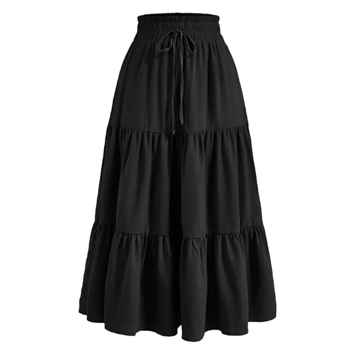 Women's Summer Solid Color Bohemian A-line Midi Skirts 2025 New Female Vacation Casual Loose Faldas