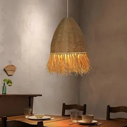 Retro Woven Rattan Pendant Light Wabi Sabi Restaurant Bar Cafe Dining Room Decor led Chandelier Bedside Hanging Lamp Fixture