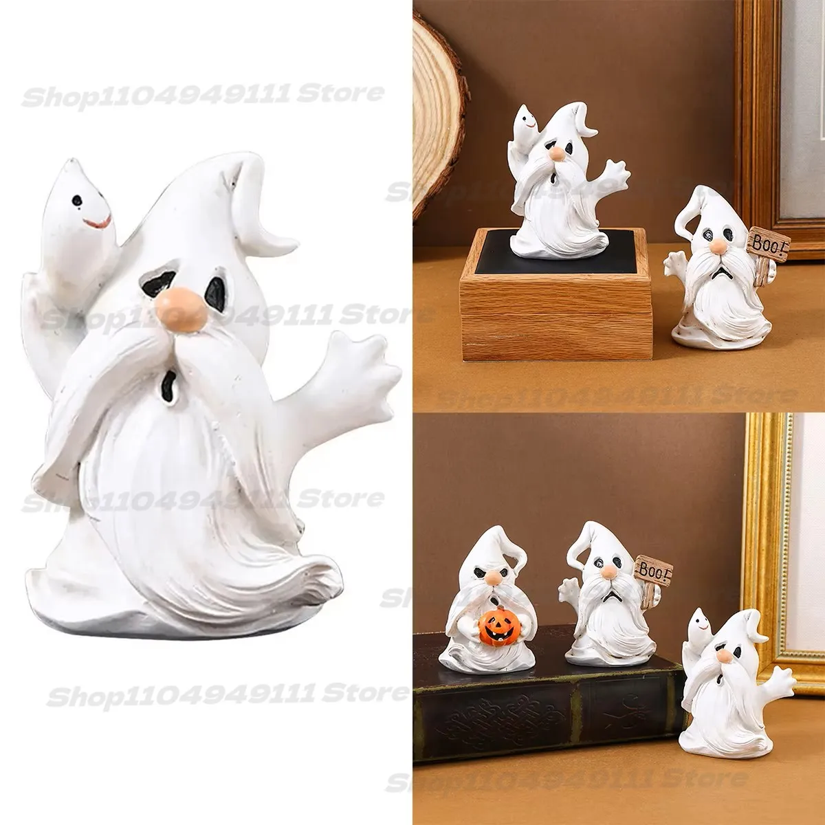 

New Halloween Themed Resin Ghost Figurine Handicraft Statue Cartoon Standing Ghost Ornament Model Collectible