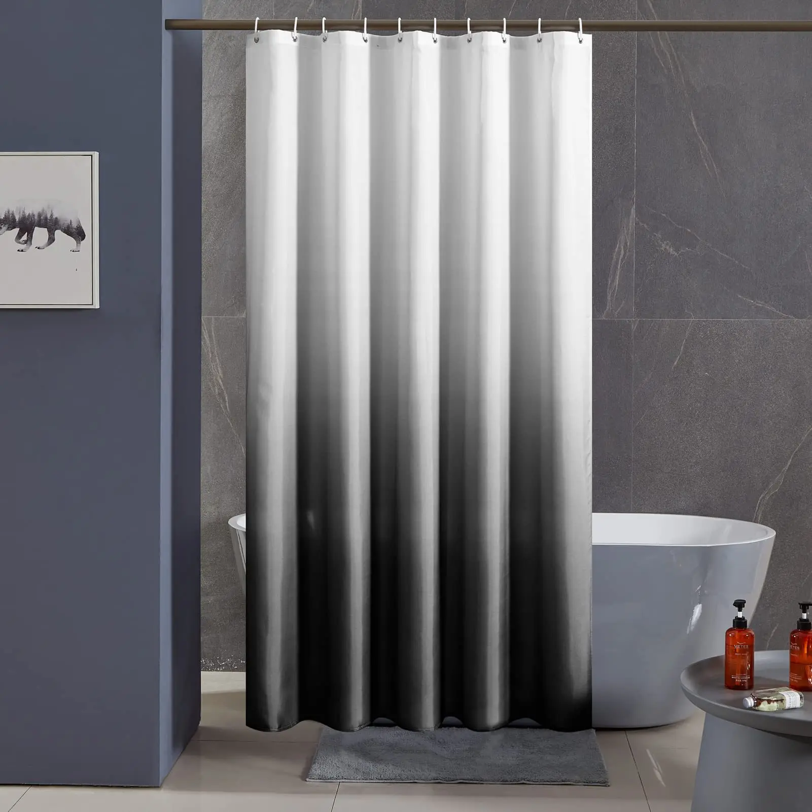 Image of Duschvorhang mit allmählichem Wechsel und Digitaldruck, wasserdichter Badezimmervorhang, verdickter Duschabdeckungs-Badezimmervorhang aus Polyester