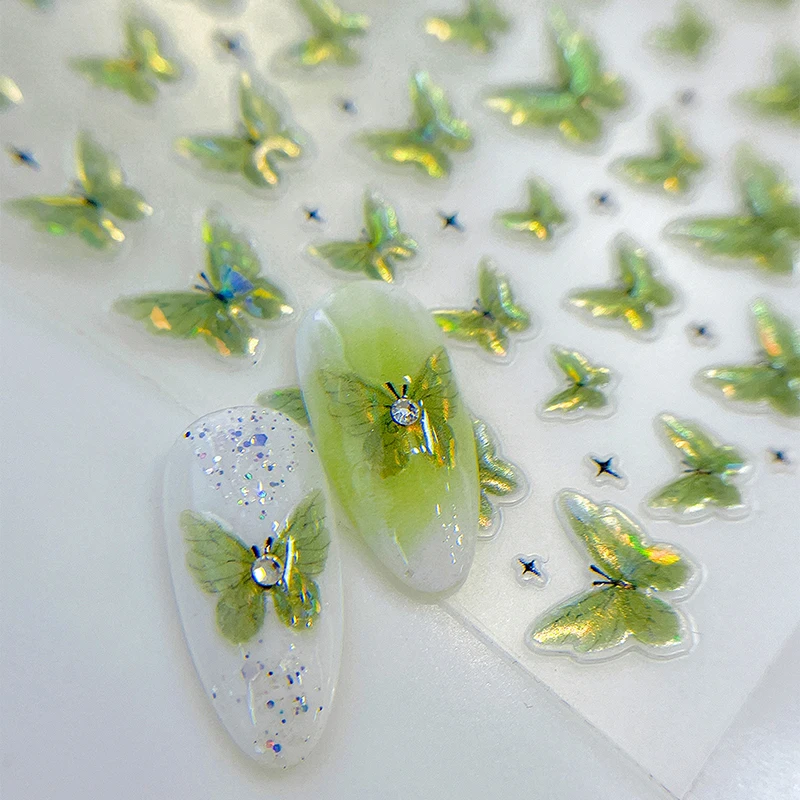 1 Sheet Green Butterfly Nail Art Stickers Self Adhesive Nail Decals Butterfly Nail Decal Shiny Nail Decals Manicure Salon DIY