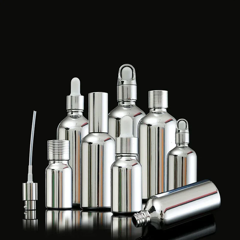 

Silver Glass Essential Oil Dropper Bottle 10ml-100ml Glue Head Dropper Press Separation Spray Atomizer Vial Empty Sample Bottle