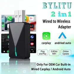 BYLITU 2025 Nieuwe Bedraad naar Draadloze Mini U3 Carplay Box 2 in 1 Carplay Android Auto MIni Adapter Plug Bluetooth WiFi voor Toyota