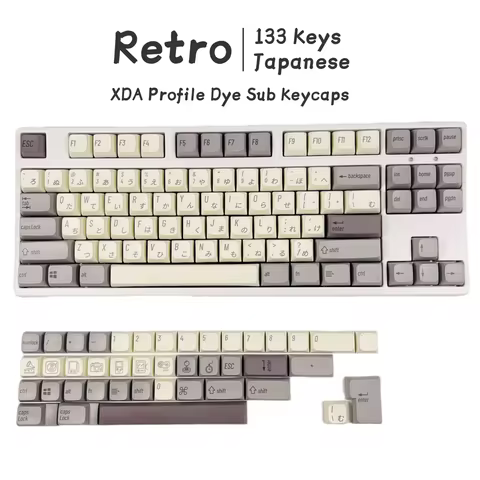 133 Keys Retro Japanese Keycaps PBT XDA Profile Dye Sub Minimalist White Keycap For Gaming Mechanical Keyboard Custom DIY Keys