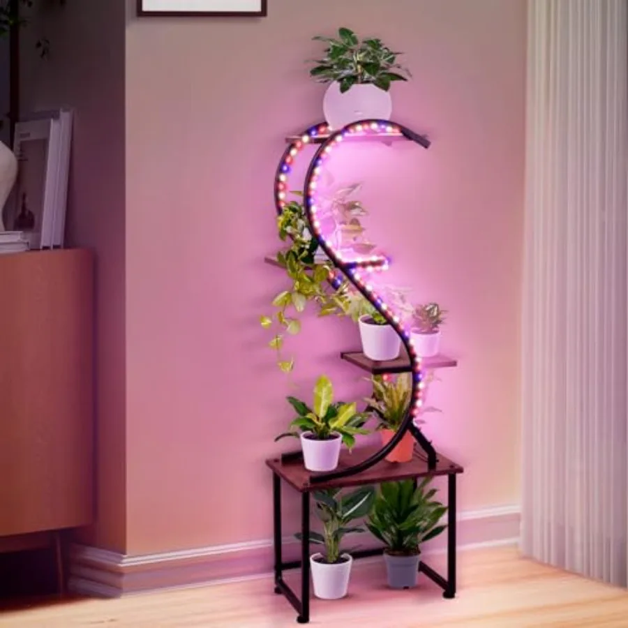 

Plant Stand Indoor with Grow Lights - No Visible Cords 43" Tall Plant Shelf Indoor 4 Tiered Corner Plant Stands for Indoor Plan
