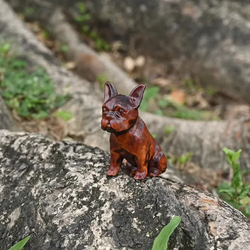 French Bulldog wood carving, modern home hand-carved pet art decoration and collector display
