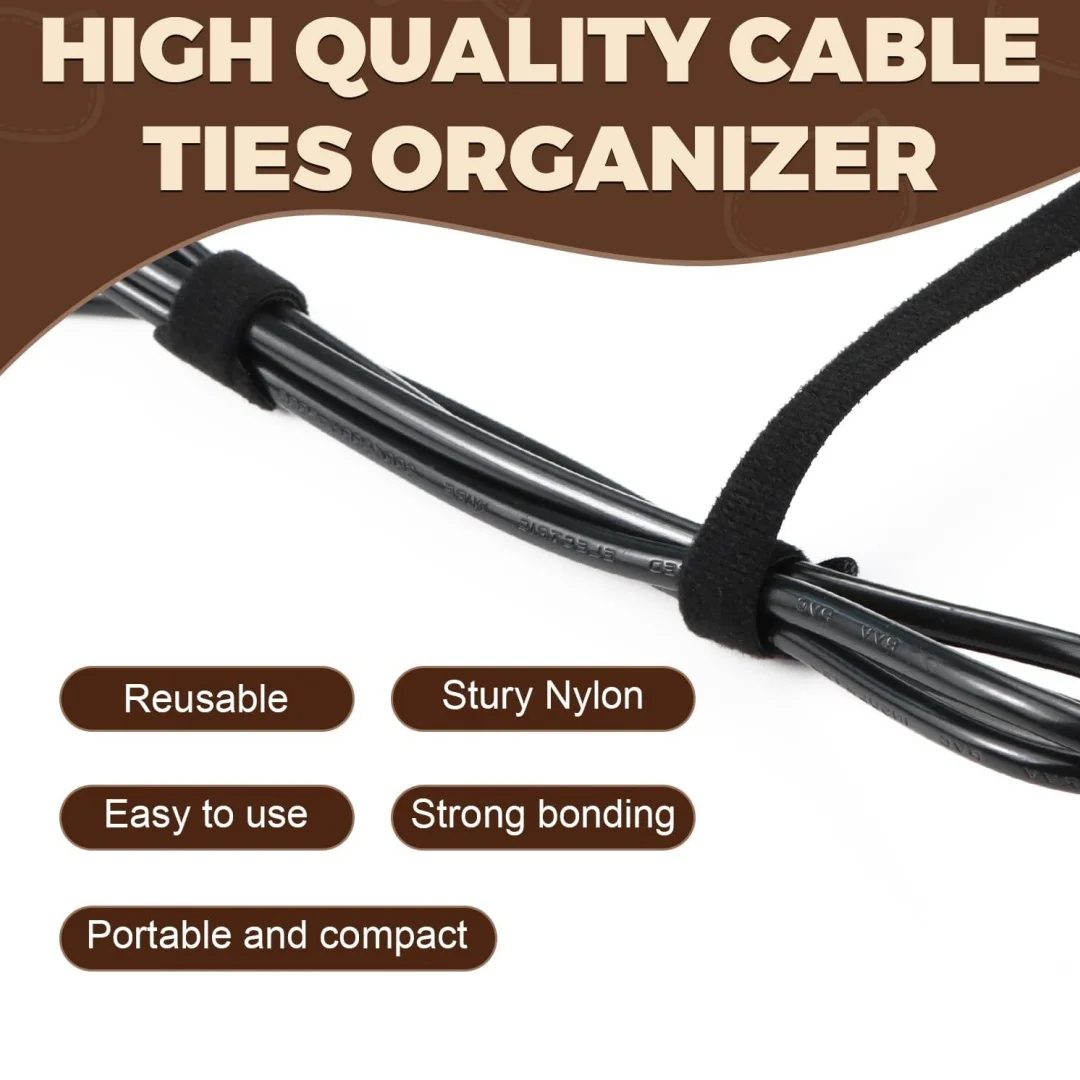 Nylon zip ties, Velcro zip ties, reusable zip ties, cable ties, cable managers, adjustable cable managers 100 pieces, black