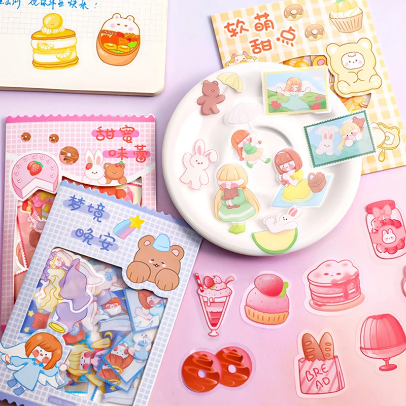 45pcs/Pack Kawaii Stickers Cartoon Foods & Animals Decorative Stickers for Diary Journal Scrapbooking Material Small Pattern