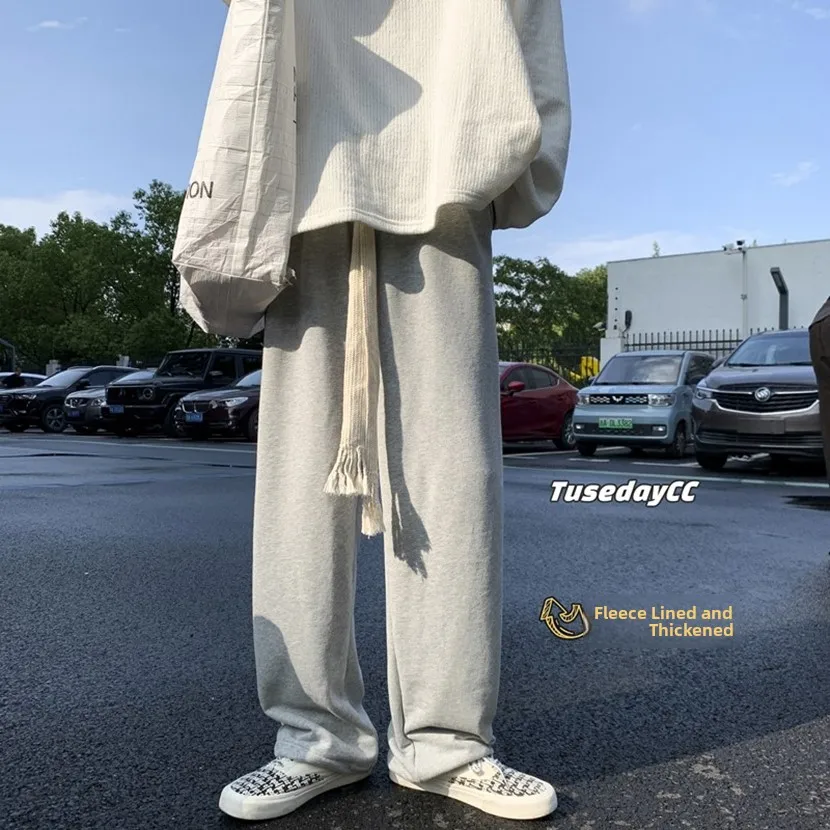 

Thiened Fce Sports Pants for Men Winter New Sle Warm Casual Loose Teenagers Faionable Straight Leg Anti-Wrinkle