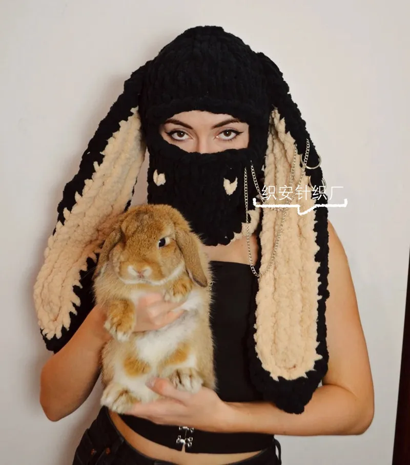 Leuke leuke wollen muts Schattige kleine duivelsmasker Hoornkap Verdikte warme gebreide muts Neutraal Zoet Koele wind Herfst en winter