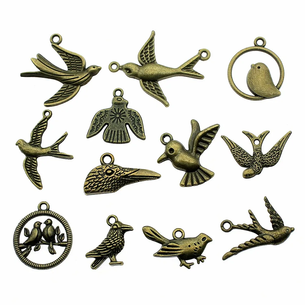 10 sztuk / partia Antyczny Brąz Kolor Ptaki Urok Zawieszki Biżuteria Akcesoria Vintage Latające Ptaki Charms Do Tworzenia Biżuterii — zdjęcie 2