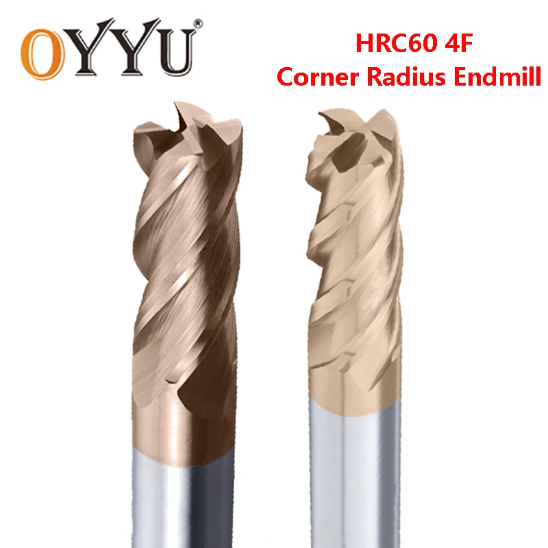 Oyyyu 4 Fluit Hrc60 Hoek Radius Endmills Verlengen Ronde Neus Einde Molens Wolfraam Staal Frees Carbide Cnc R1 R0.5 50-150