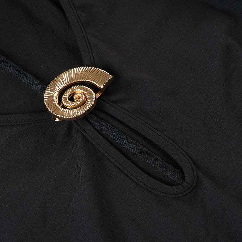 ชุดเดรสยาวทรงเข้ารูป คอวีลึก แขนยาว แต่งห่วงโลหะ ดีไซน์เว้าข้าง เซ็กซี่ เหมาะสำหรับงานปาร์ตี้และคลับ แฟชั่นหรูหรา สำหรับผู้หญิง ปี 2025