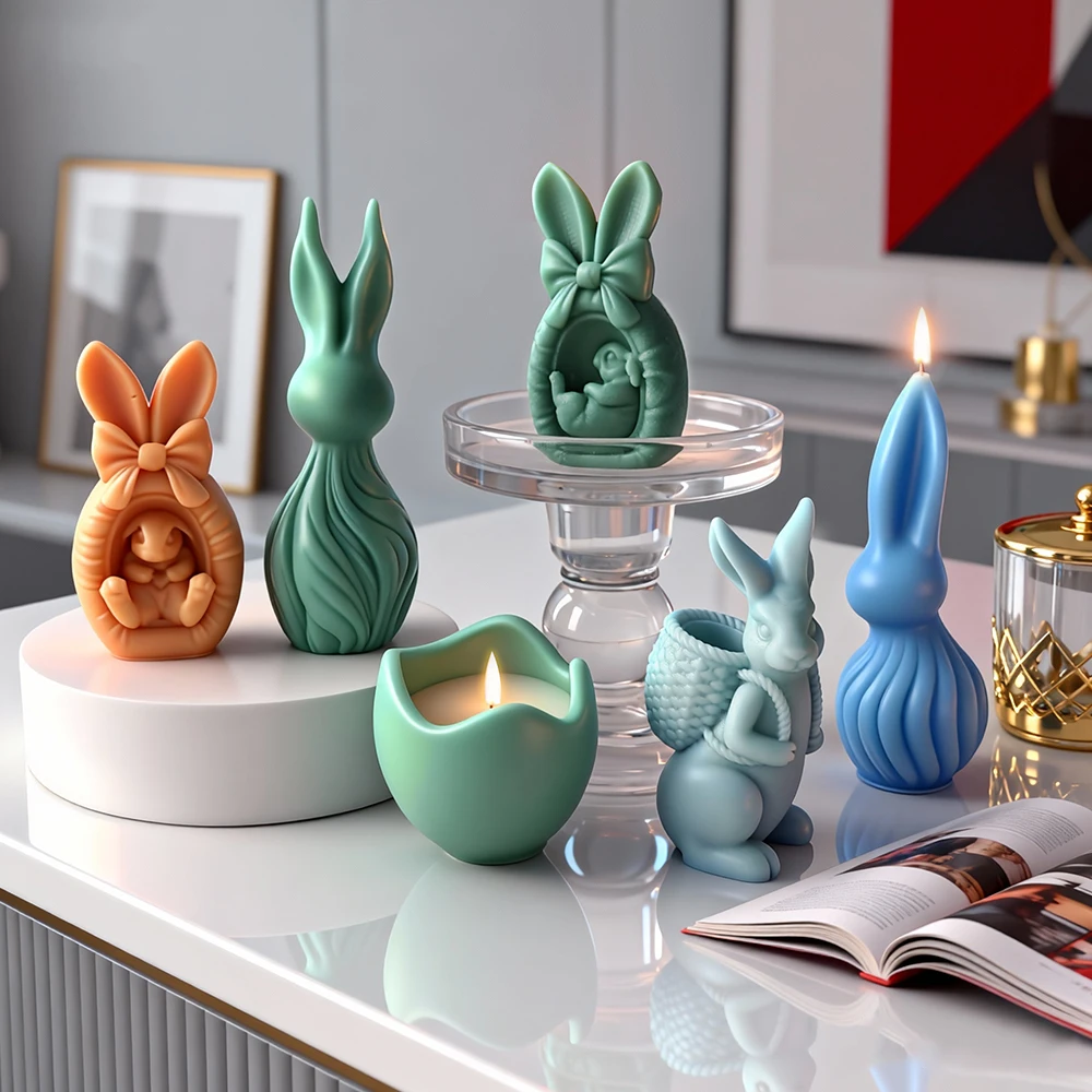 Easter Series Rabbit Eggs Aroma Candle Silicone Mold DIY Gypsum Form Resin Crafts Molds Easter Bunny Soap Candle Making Supplies