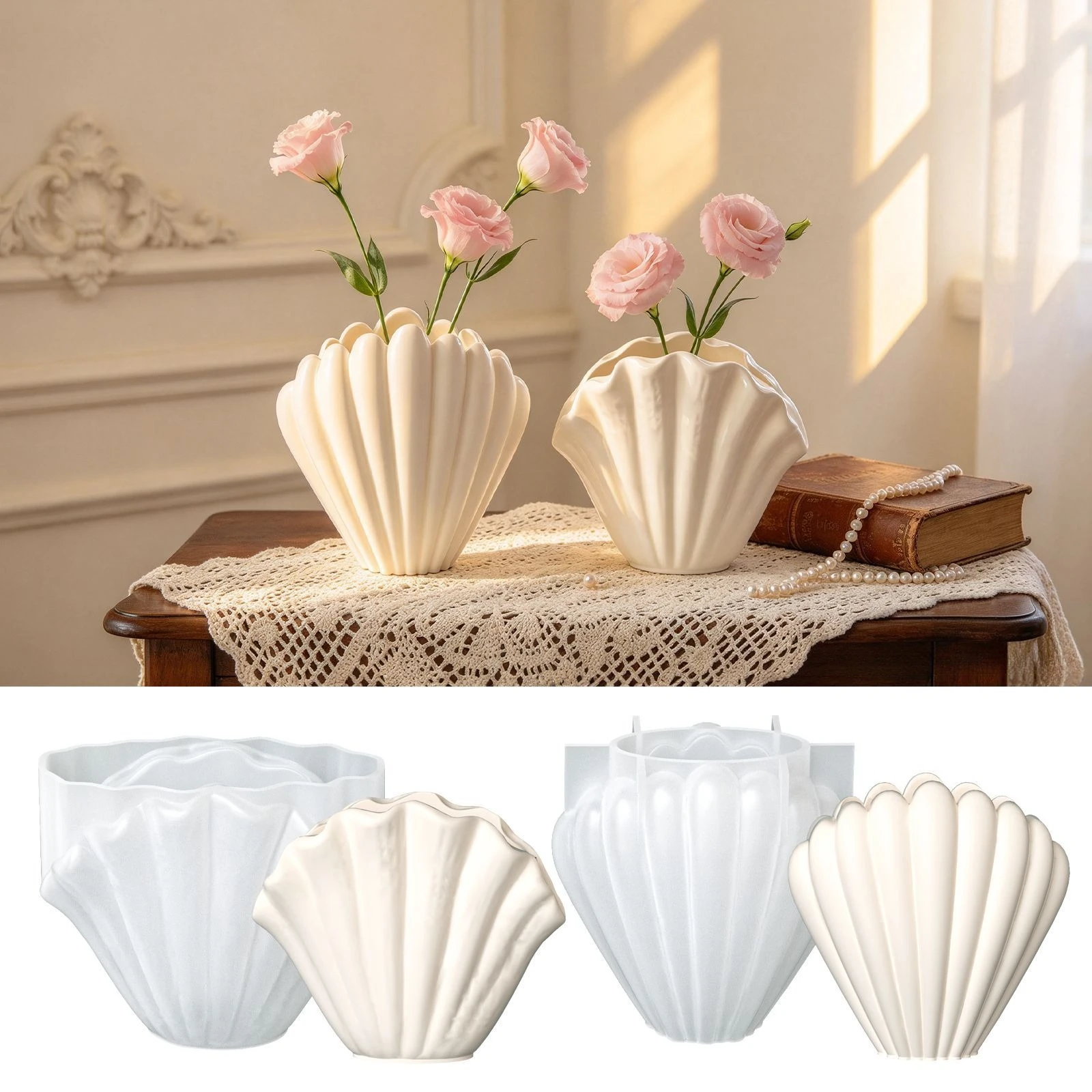 Scallop Vase Plaster Silicone Mold, DIY Handmade Seashell Candle Cup Cement Epoxy Resin Mold, Home Decor Craft Ornament Mould