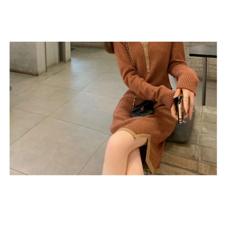 فستان محبوك لخريف وشتاء 2025 فستان جديد قصير بأكمام طويلة على الطراز الفرنسي نحيف غير رسمي مناسب لجميع المباريات #6