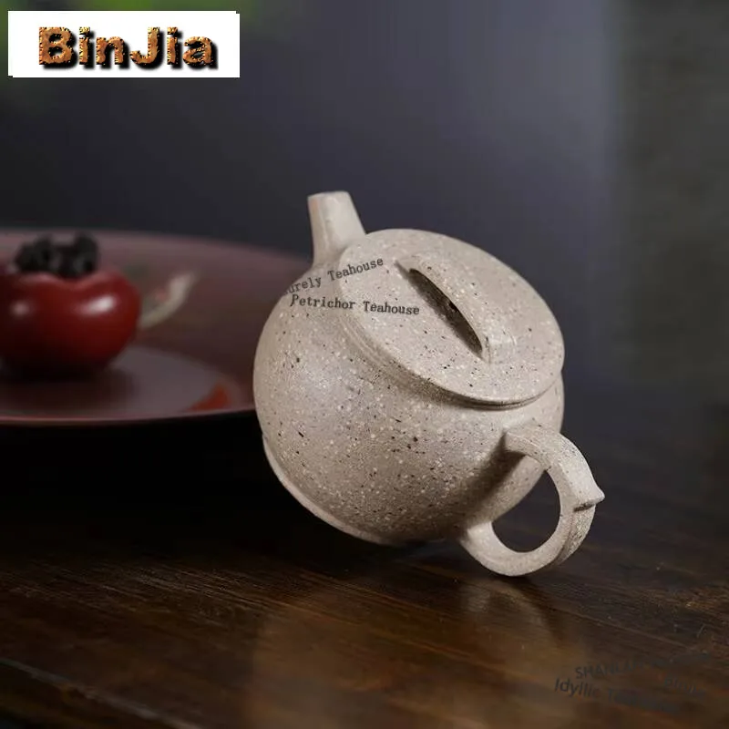 150ml Yixing Purple Clay Teapot Handmade Tile Round Pot Raw Ore Coarse Sand White Jade Segment Mud Tea Maker Kettle Zisha Teaset