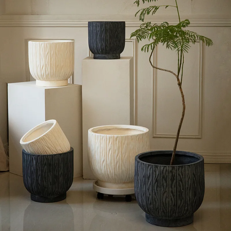 

Modern light luxury magnesium mud flower pot hotel B & B interior decoration simple green plants large diameter potted