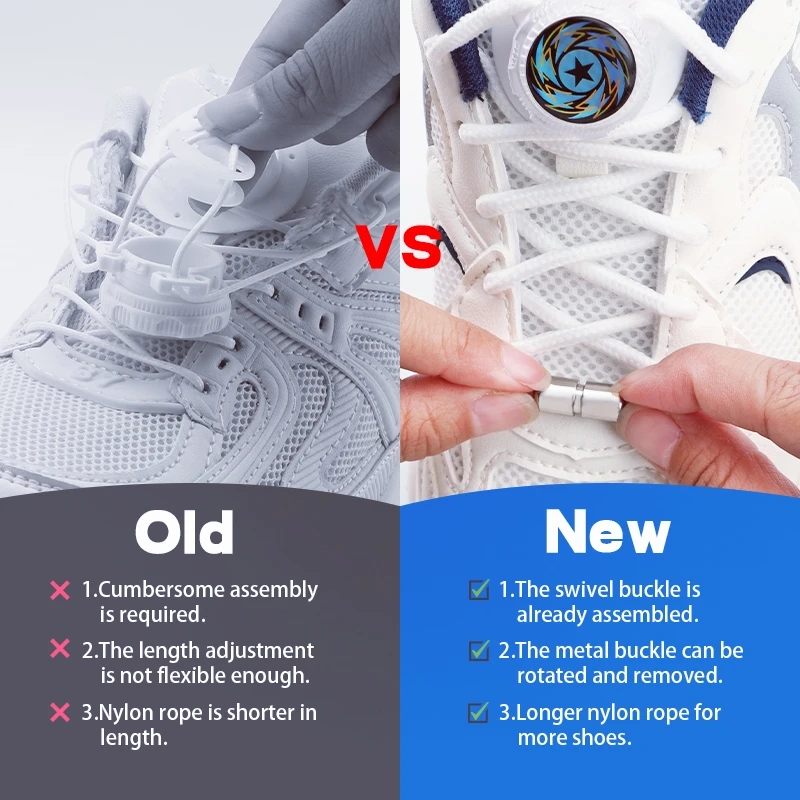 New upgrade easy installation Automatic Laces Without ties Swivel Buckle Shoelaces Thick Rope Sneakers Shoelace Shoe Accessories